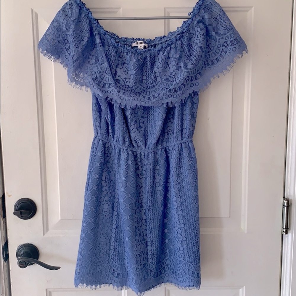 Off The Shoulder Blue Lace Boho Dress